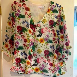 Beautiful bell sleeves floral Calvin Klein shirt.  Size XL